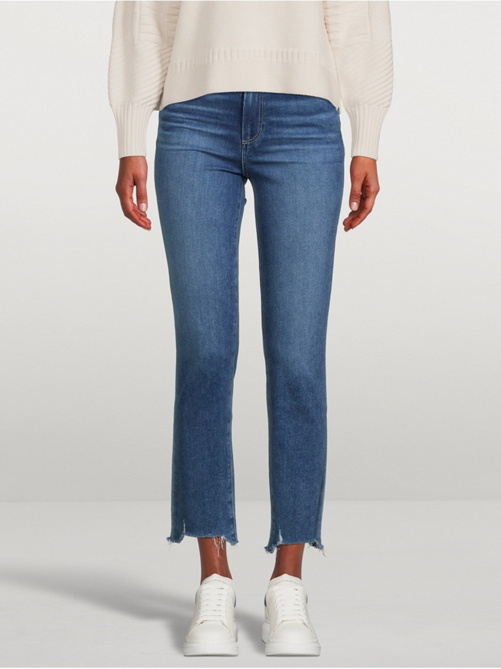 Paige Cindy Bay Destroyed Medium Wash straight hem jeans Sz 27